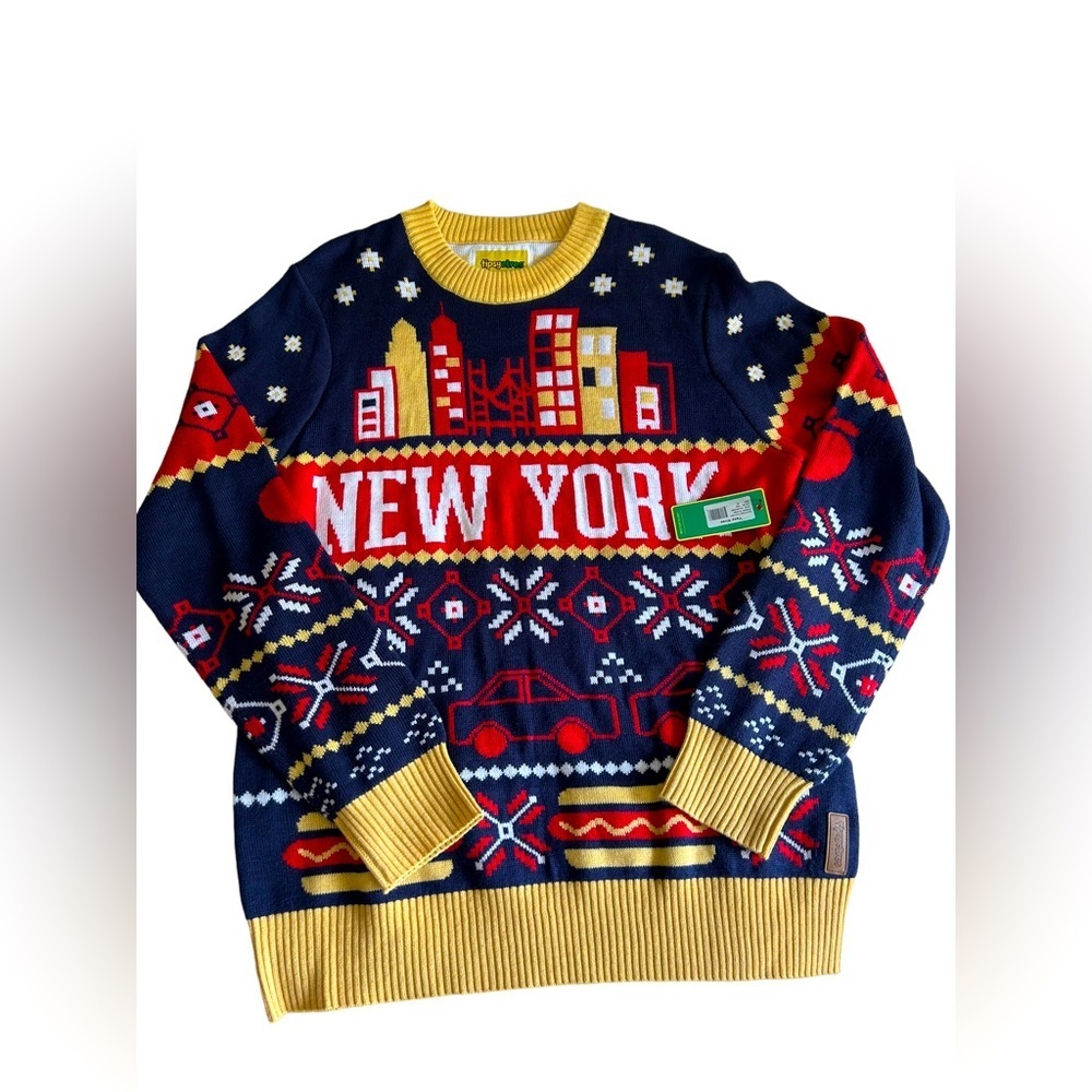 NWT Tipsy Elves Men’s XL New York Uber Blue Christmas Sweater